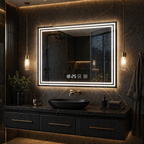 Oglindă LED moderna 80x60 cm cu 2 benzi integrate, touch, dezaburire si ceas digital