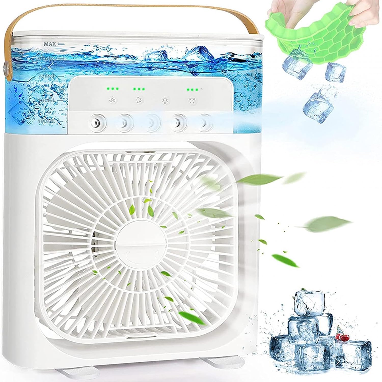 Ventilator portabil 3 în 1 cu pulverizare: racorire, umidificare și iluminare în 7 culori Imagine secundară a produsului