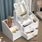 Organizator alb pentru cosmetice și bijuterii, cu sertare si Oglindă, PVC 40 x 20 x 14 cm