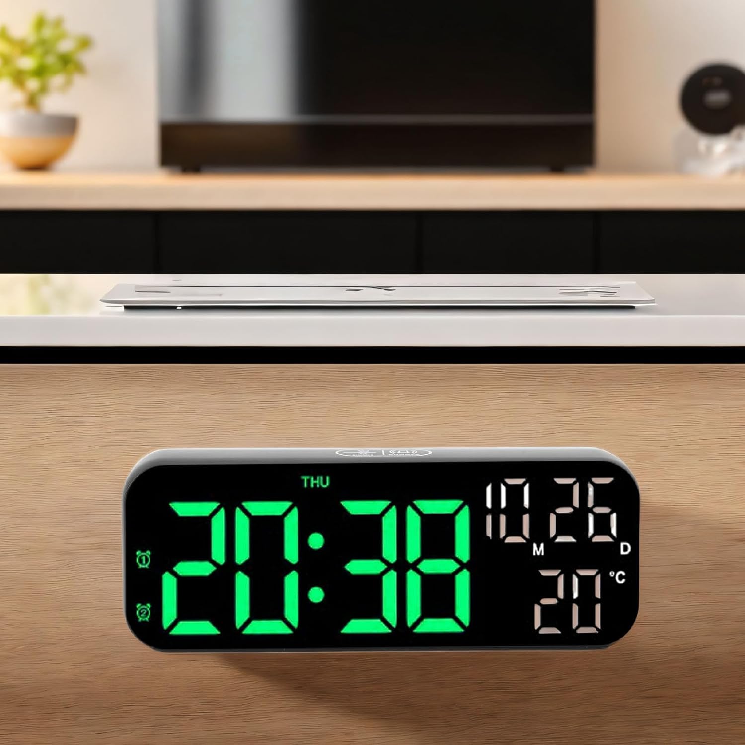 Ceas digital de perete cu afisaj LED, afisare temperatura si data, mod de noapte