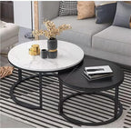 RESIGILAT - Set 2 masute rotunde de cafea cu efect de marmura, diametru 80/60 cm, blat MDF, cadru metalic