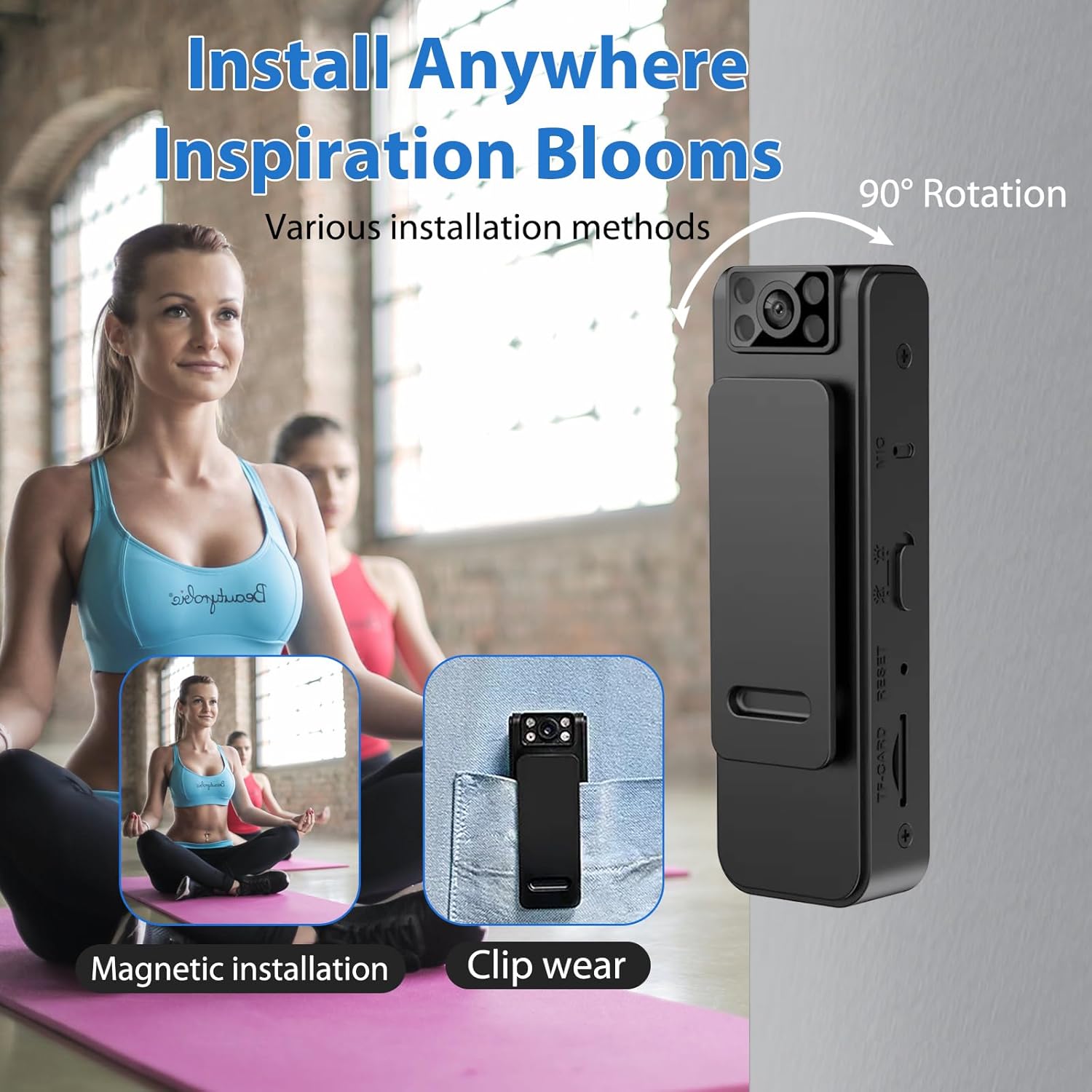 Camera video portabila 1080P, Wireless, Inregistrare Audio-Video, Night Vision, rotire 90°, negru