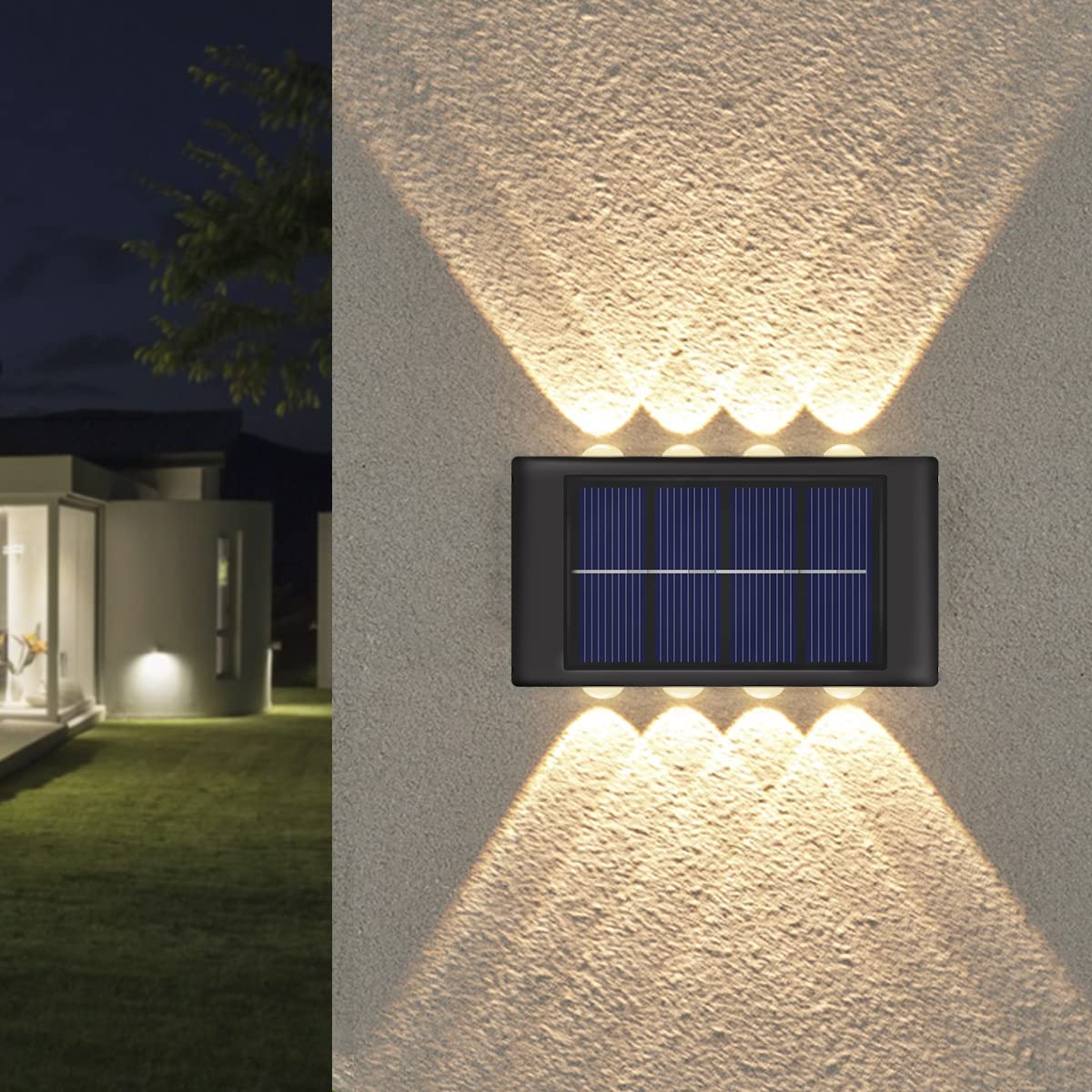 Set 2 lampi solare de perete cu iluminare sus si jos 8 leduri Imagine principală a produsului