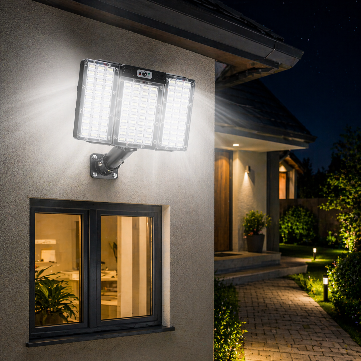 Lampă solara LED 560 SMD cu 3 panouri, senzor miscare si telecomanda Imagine principală a produsului