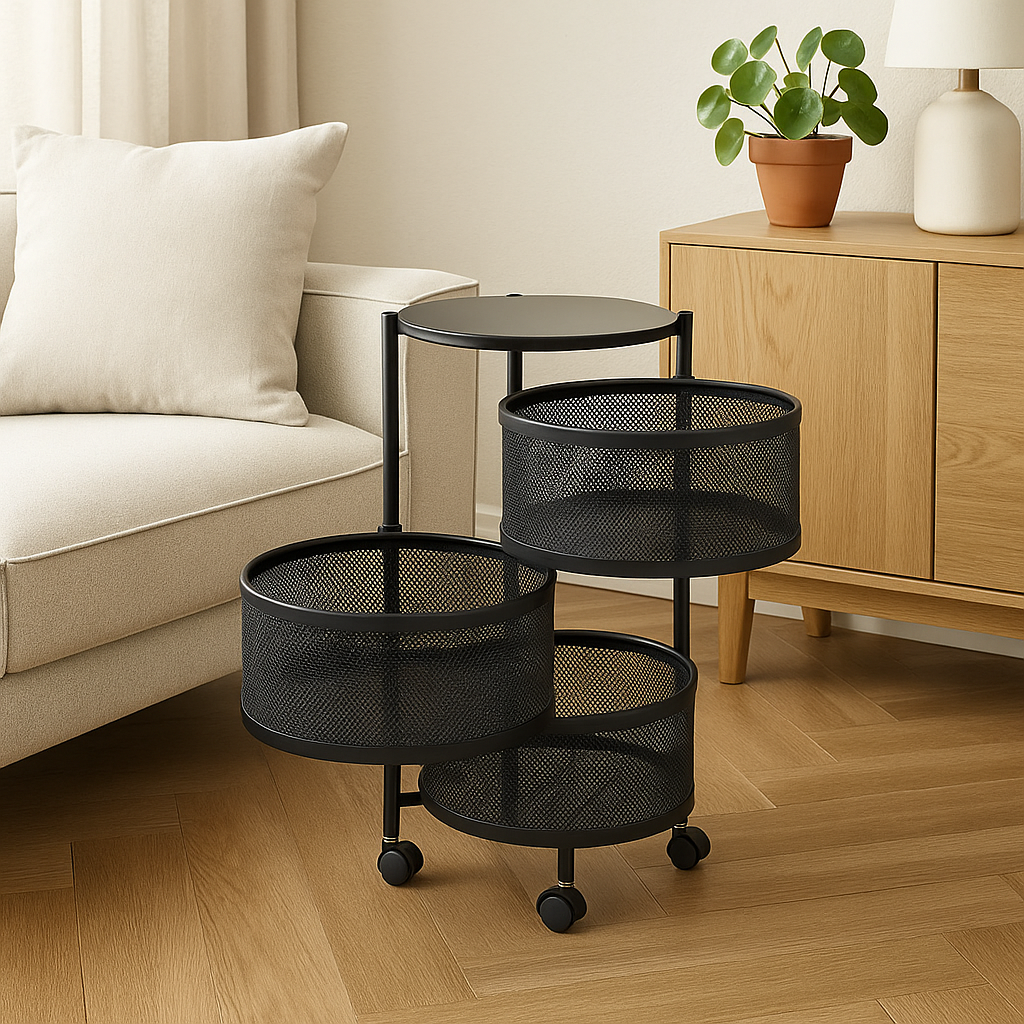 Etajera multifunctionala cu 3 rafturi metalice rotative, 60x34cm Imagine principală a produsului
