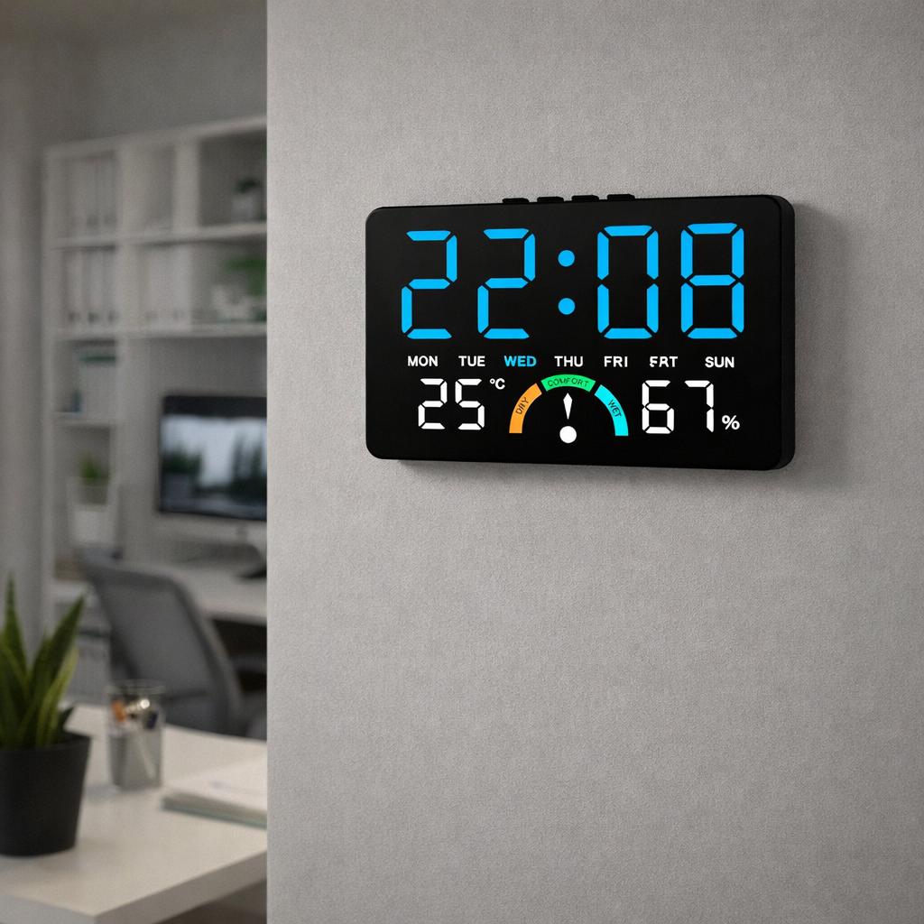Ceas digital LED cu termometru si higrometru Afisaj mare iluminat Imagine secundară a produsului