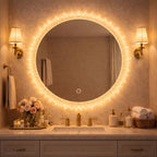 Oglindă baie LED rotunda 55 cm cu buton touch si iluminare perimetrala