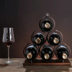 Suport pentru 6 sticle de vin, design modern, lemn natural si otel, 32.5 x 16 x 30 cm