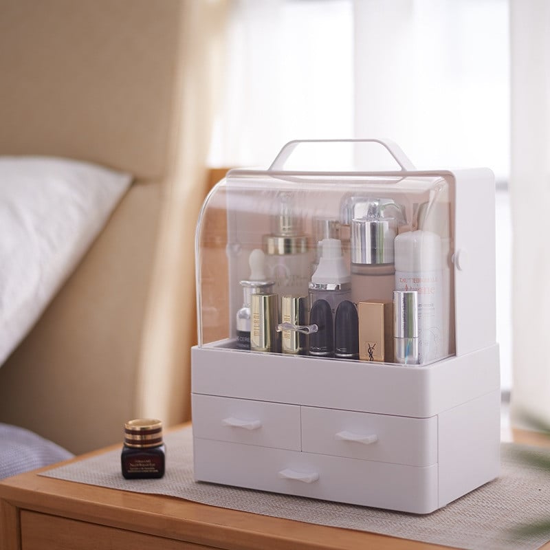 Organizator Cosmetice cu Capac Glisant Transparent si 3 Sertare