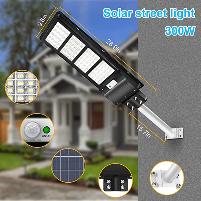 Lampă stradala proiector LED cu panou fotovoltaic + telecomanda si senzor, 120W/200W/300W