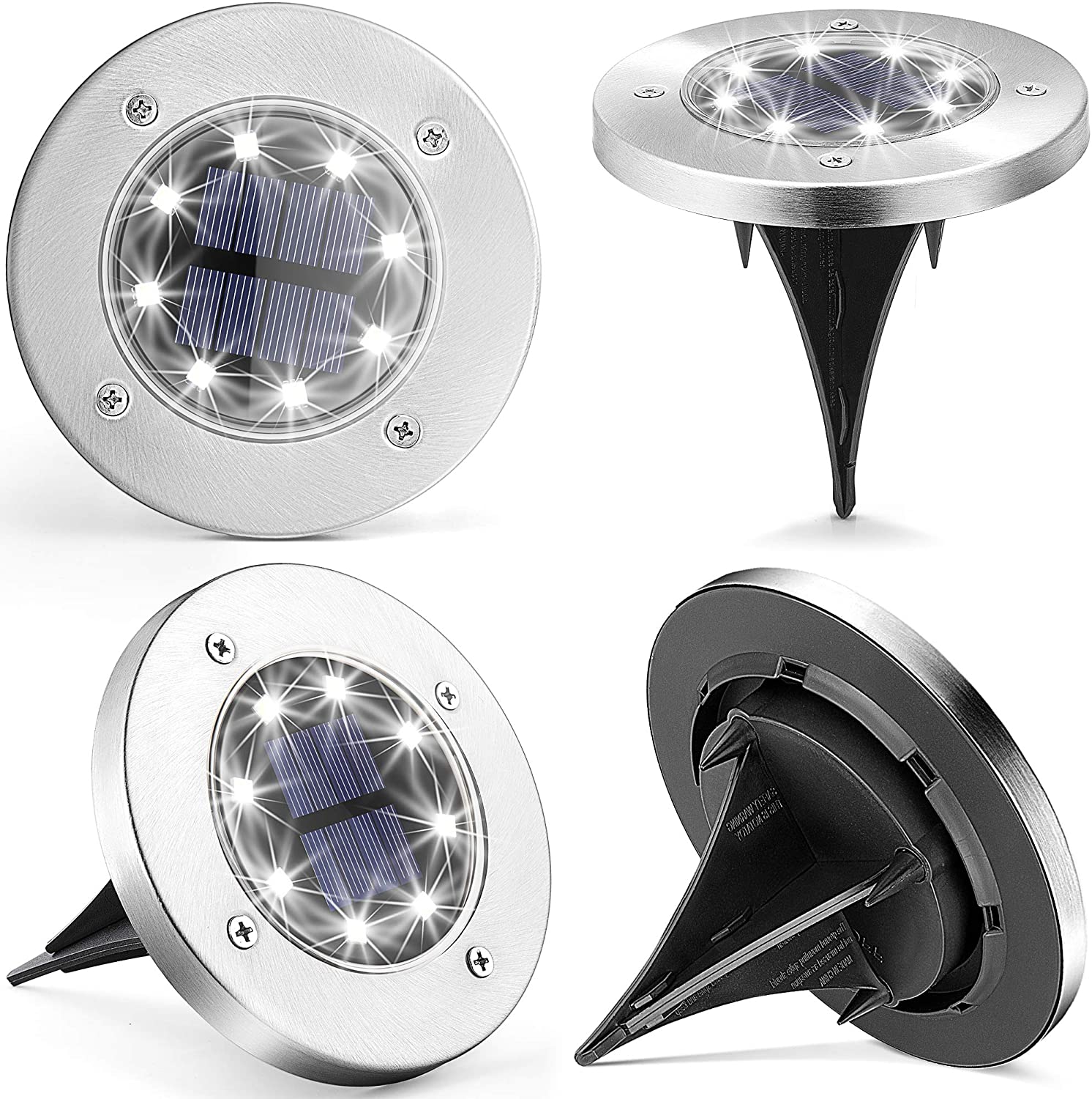 Set 4 lampi solare pentru poteca, cu 8 leduri si senzor de lumina, cu fixare in sol Imagine principală a produsului