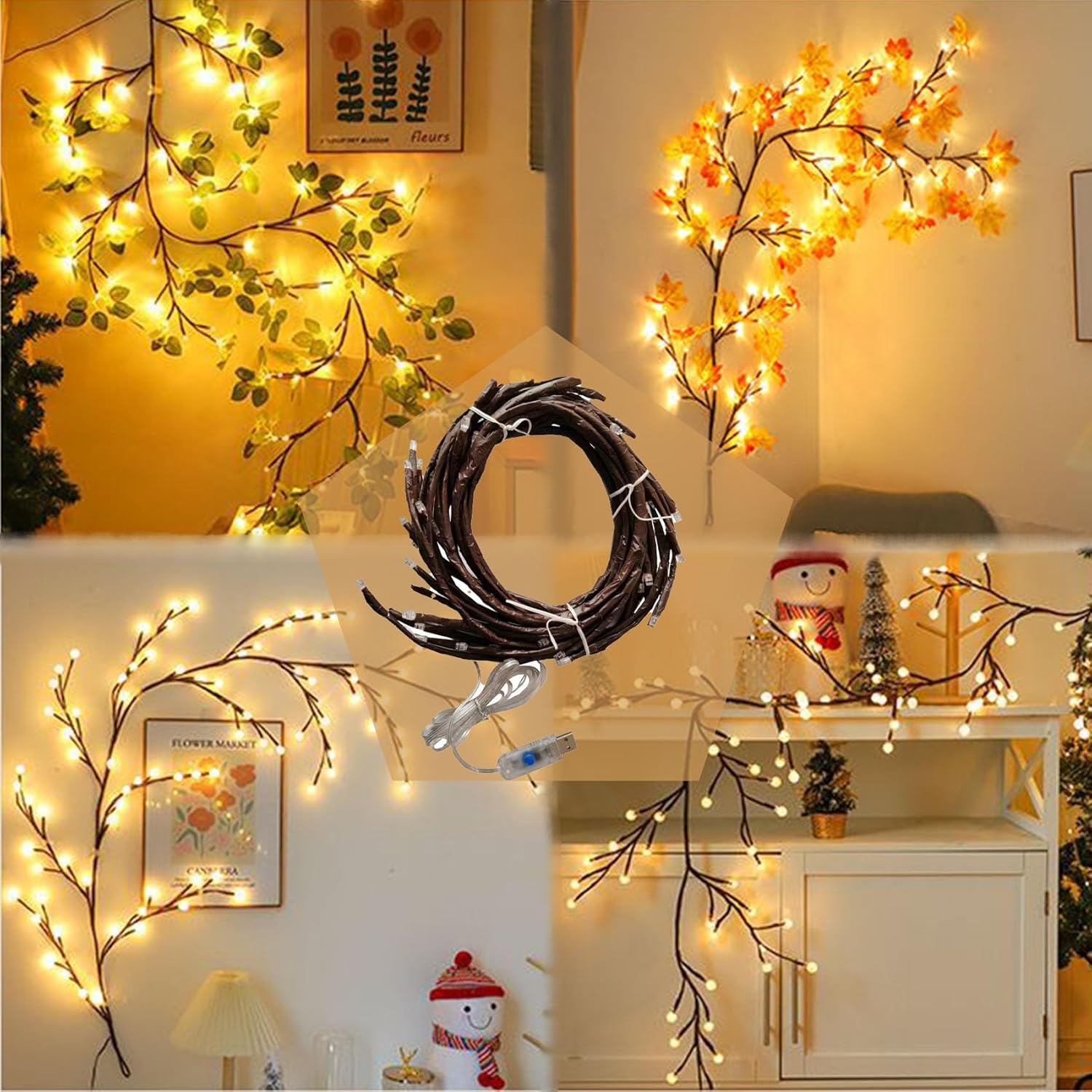 Ghirlanda luminoasa decorativa cu ramuri flexibile – 1.6 m, 72 LED-uri, telecomanda si alimentare USB Imagine principală a produsului