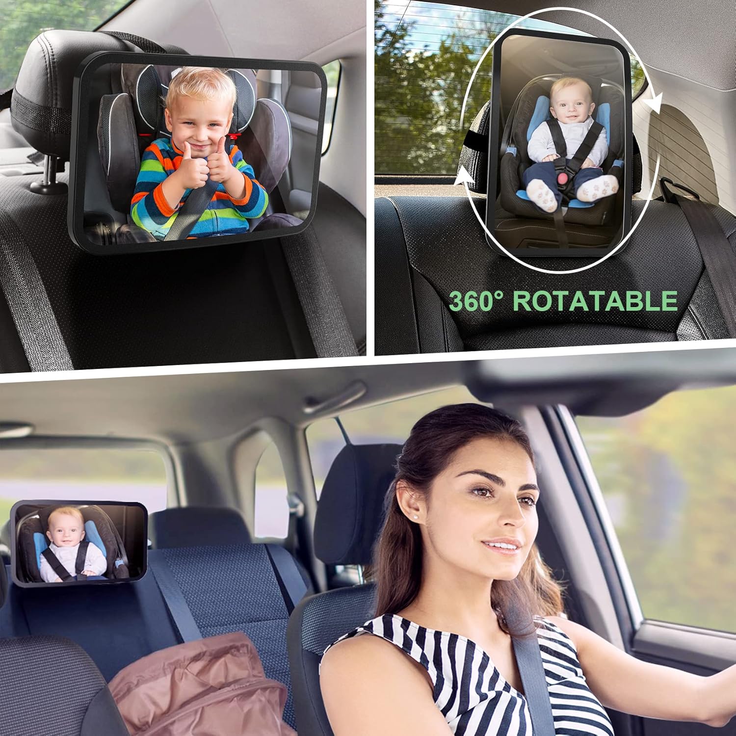 Oglindă auto supraveghere bebe fixare tetiera suport anti alunecare 360 grade