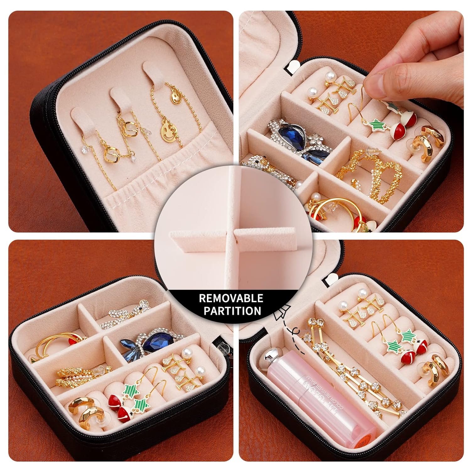 Cutie organizatoare cu fermoar pentru bijuterii 10x10x5cm