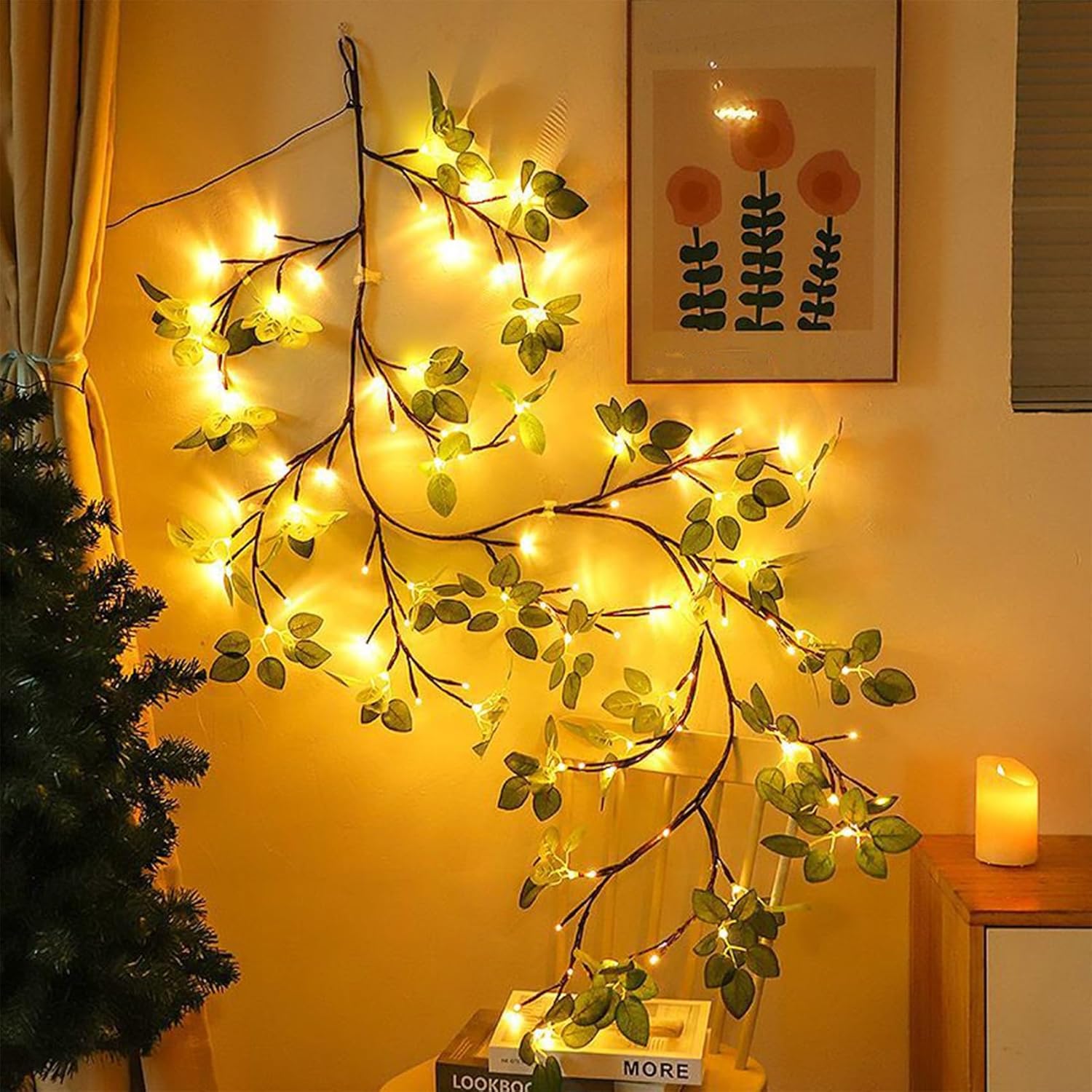 Ghirlanda luminoasa decorativa cu ramuri flexibile – 1.6 m, 72 LED-uri, telecomanda si alimentare USB