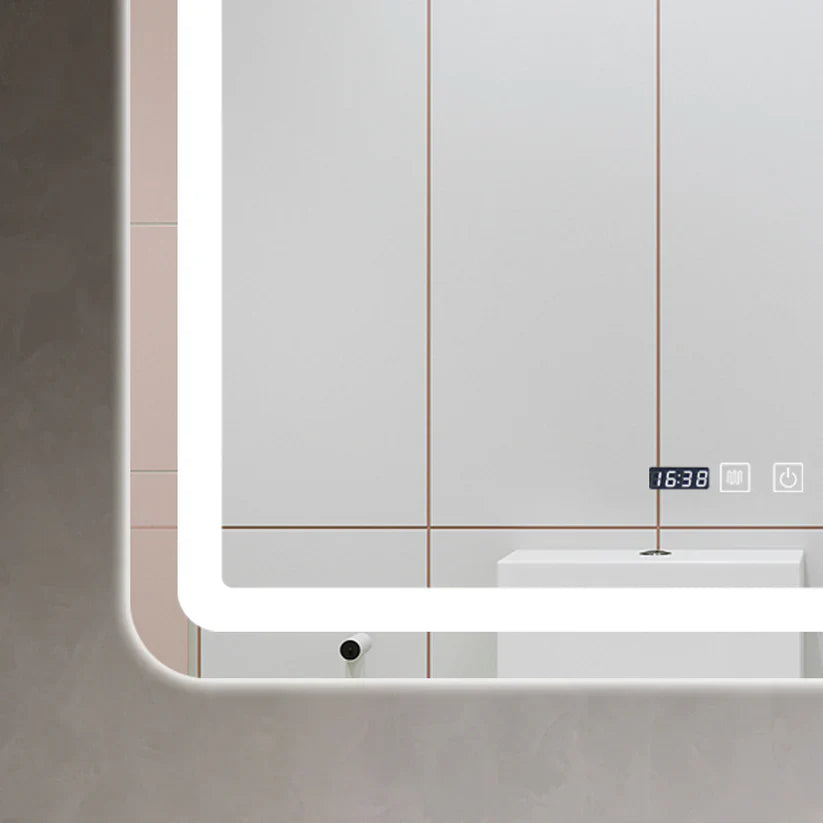 Oglindă LED pentru baie 60x80 cm, sistem Dezaburire, Senzor Touch, Ceas, Trei Tipuri de Lumina