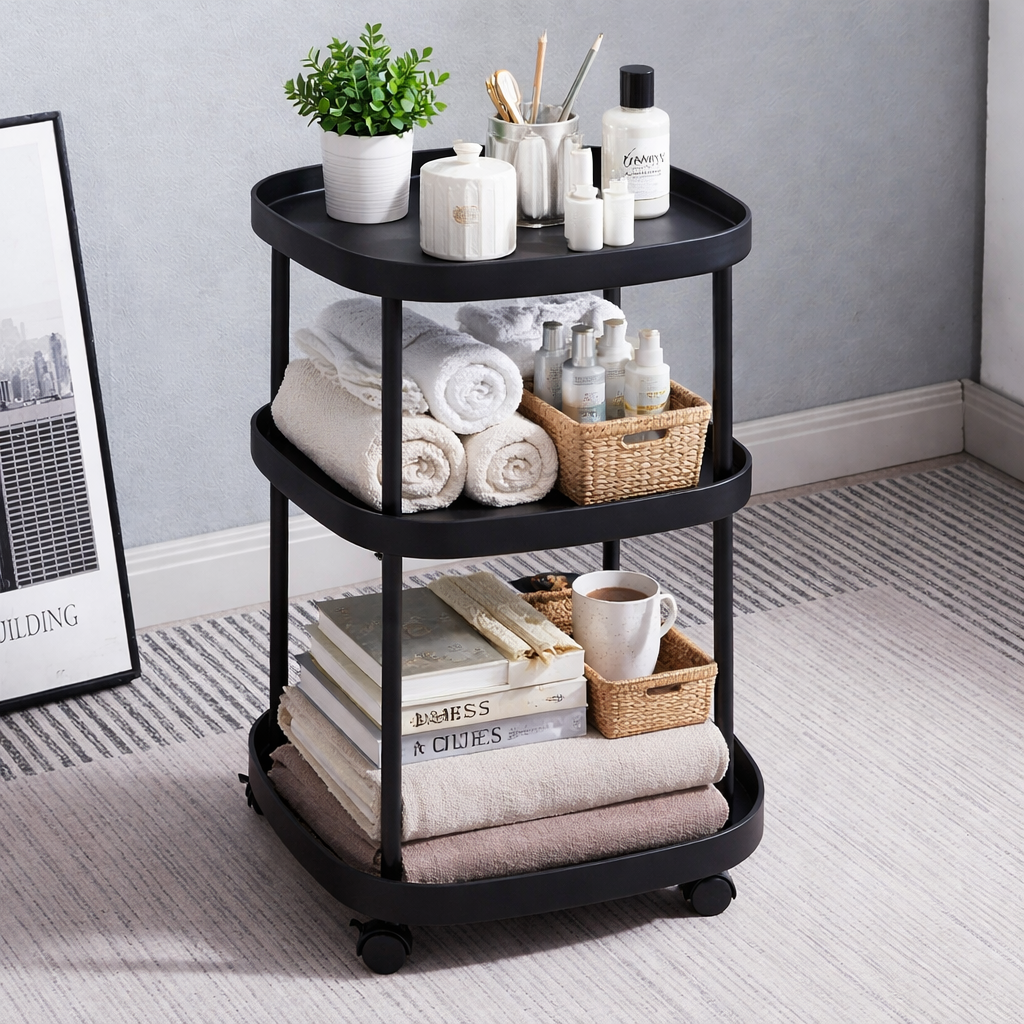 Masuta multifunctionala pe roti 62x39 cm cu 3 niveluri Imagine principală a produsului