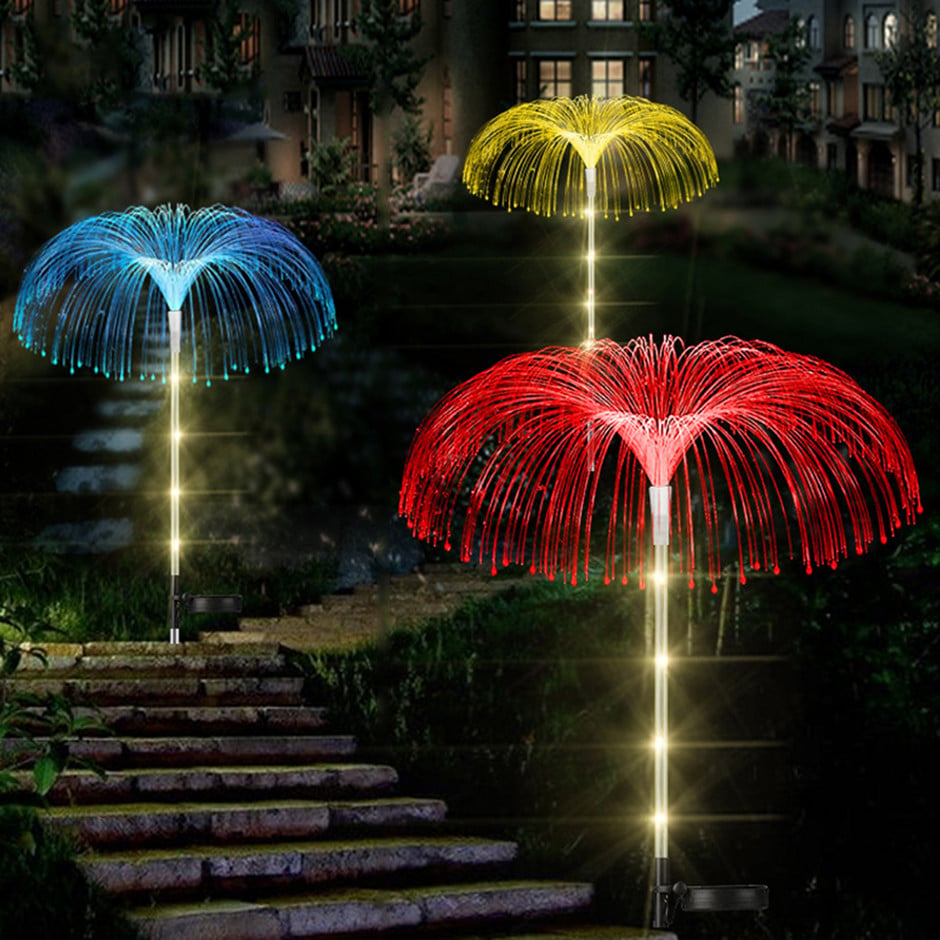 Set 2 x Lampi solare cu fibra optica tip palmier Iluminare decorativa RGB Imagine principală a produsului