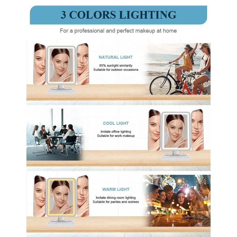 Oglindă Cosmetica cu LED pentru make-up zoom 2X 3X, lumina reglabila, buton touch, USB, alb