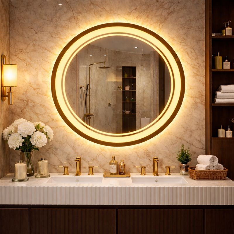 Oglindă baie LED rotunda 80 cm cu touch, dezaburire si iluminare