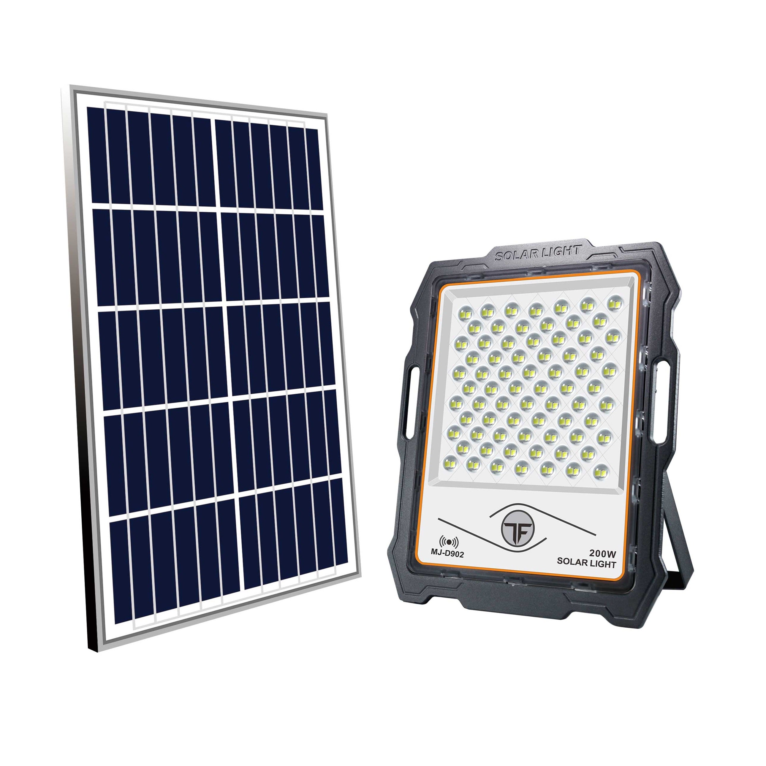 Proiector LED cu panou solar si senzor miscare, 100W-600W, 82-324 LED-uri, lumina alba, telecomanda Imagine principală a produsului