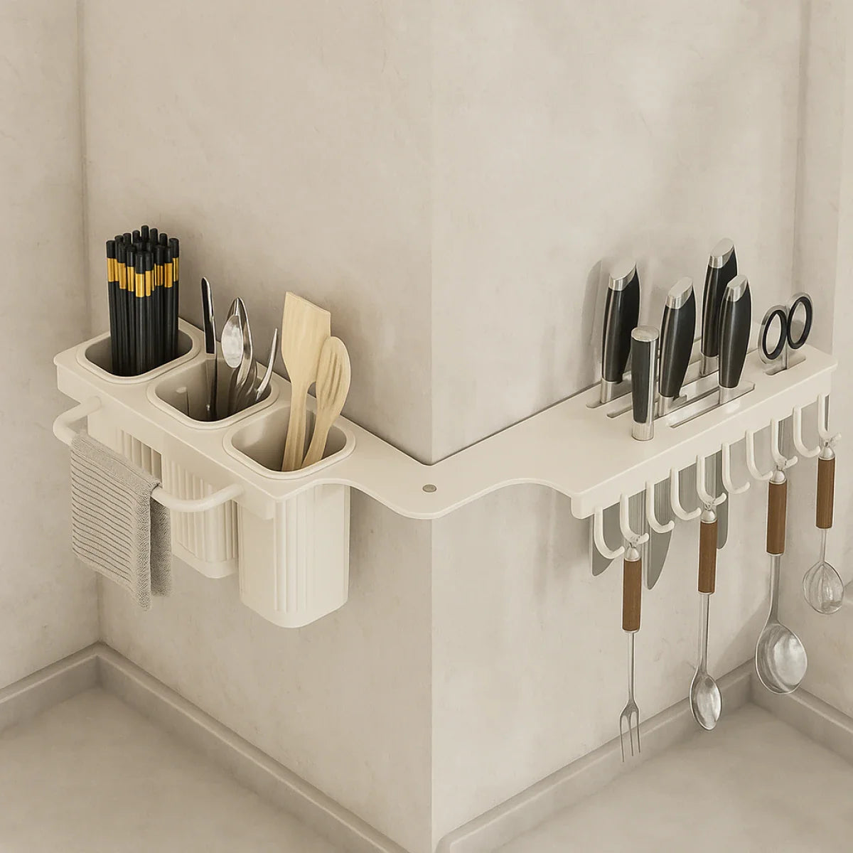 Suport dublu pentru Bucătărie din metal, pliabil, 2 moduri de montare, multifunctional, 67 x 9 x 12 cm Imagine secundară a produsului