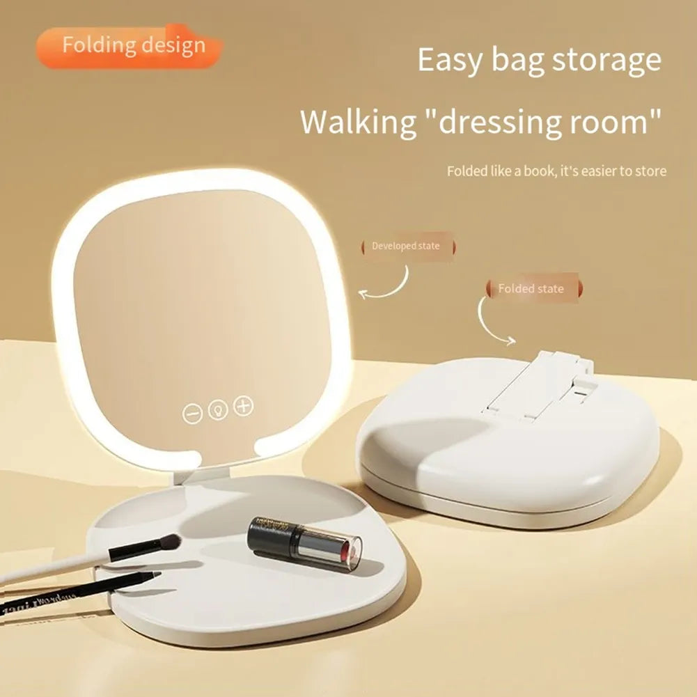 Oglindă de machiaj LED portabila cu marire 1X/3X – pliabilă, cu buton Touch