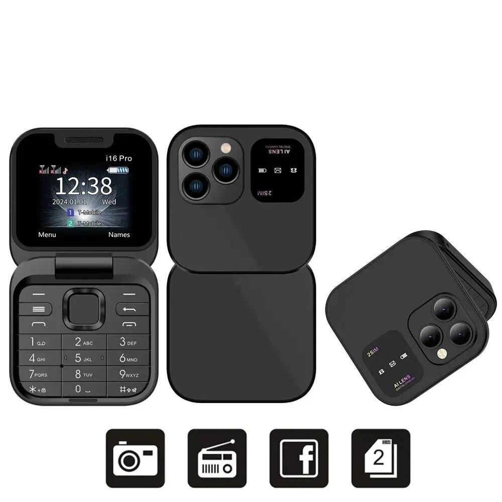 Telefon de buzunar pliabil Flip Phone 4.5 cm i16 Pro, Dual SIM, camera, Bluetooth MP4 Imagine principală a produsului