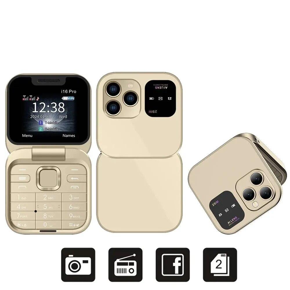 Telefon de buzunar pliabil Flip Phone 4.5 cm i16 Pro, Dual SIM, camera, Bluetooth MP4 Imagine secundară a produsului