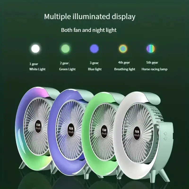 Mini ventilator de birou rotund cu LED RGB pentru Casă Modernă