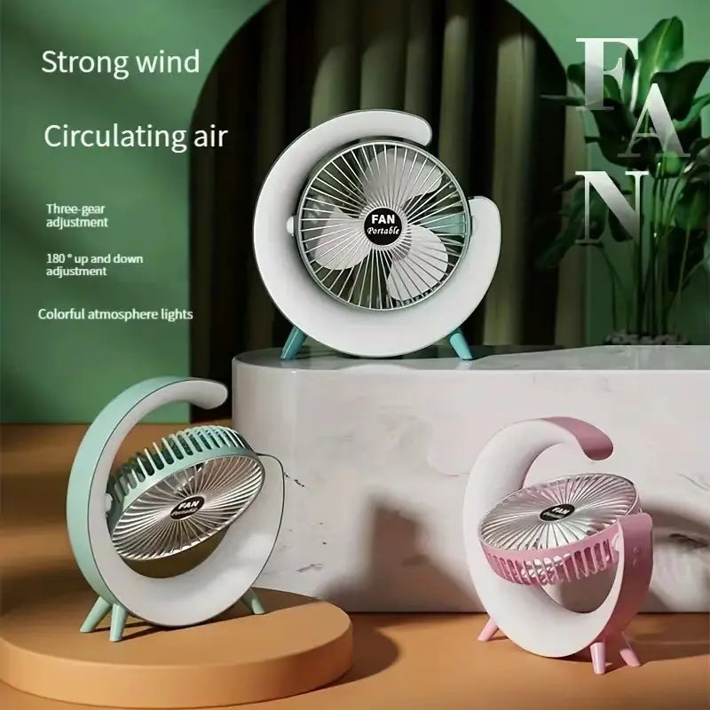 Mini ventilator de birou rotund cu LED RGB pentru Casă Modernă