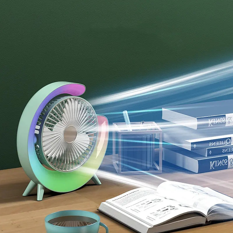 Mini ventilator de birou rotund cu LED RGB pentru Casă Modernă Imagine secundară a produsului