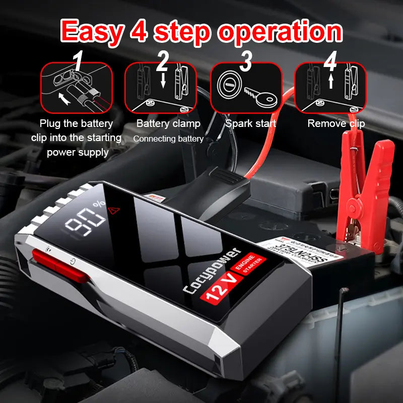 Robot Pornire Auto Portabil 600A, Jump Starter 12V cu Acumulator 6000mAh, Ecran LCD si Port USB