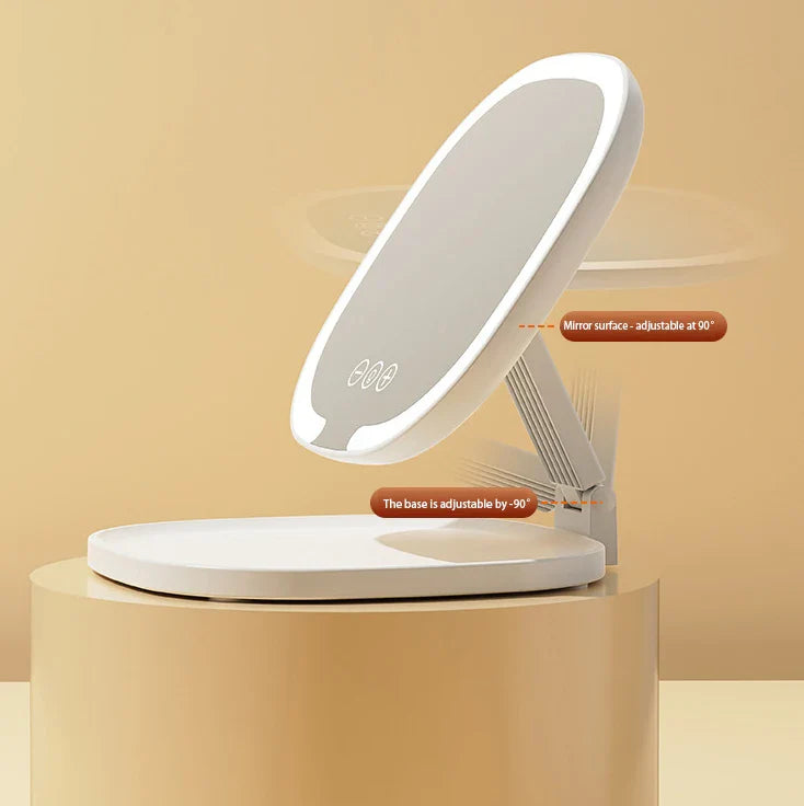 Oglindă de machiaj LED portabila cu marire 1X/3X – pliabilă, cu buton Touch