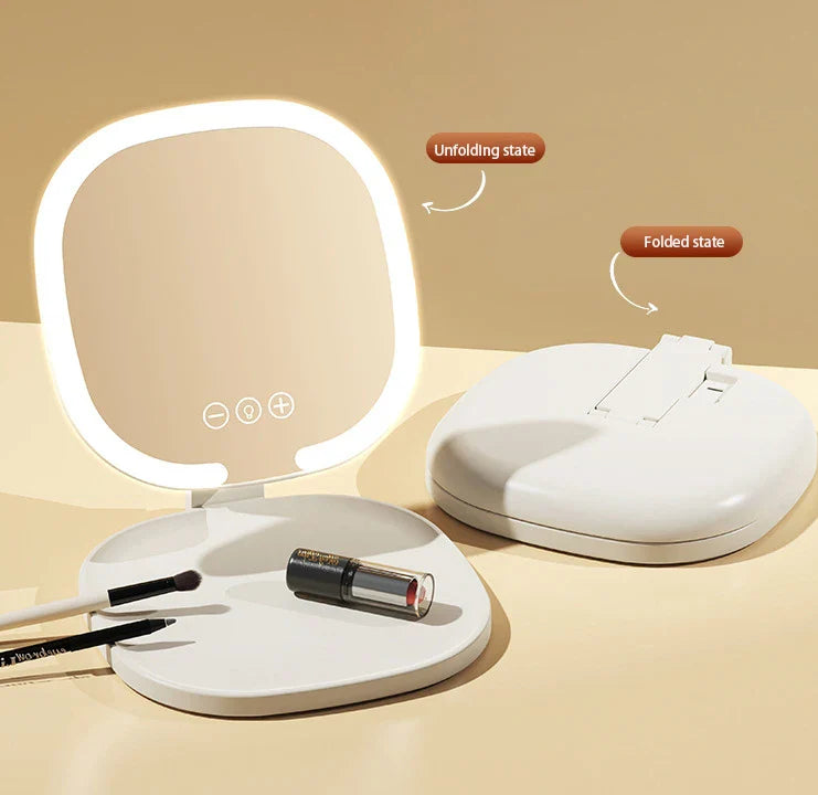 Oglindă de machiaj LED portabila cu marire 1X/3X – pliabilă, cu buton Touch