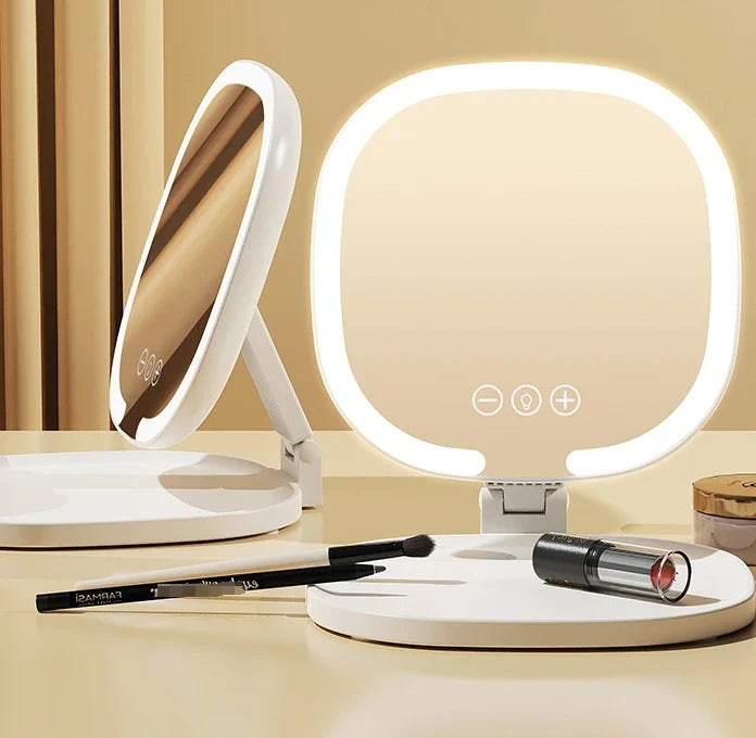 Oglindă de machiaj LED portabila cu marire 1X/3X – pliabilă, cu buton Touch Imagine secundară a produsului