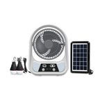 Ventilator cu incarcare solara, 15/20 cm, cu 2 becuri incluse, functie de powerbank, din ABS, cu USB, alb/gri
