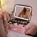 Geanta Cosmetica Pentru Make-up cu Oglindă LED cu Touch, 26x23x11 cm