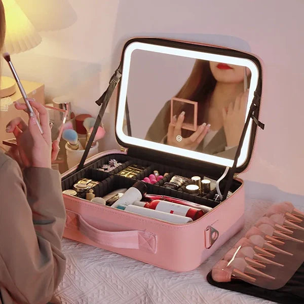 Geanta Cosmetica Pentru Make-up cu Oglindă LED cu Touch, 26x23x11 cm