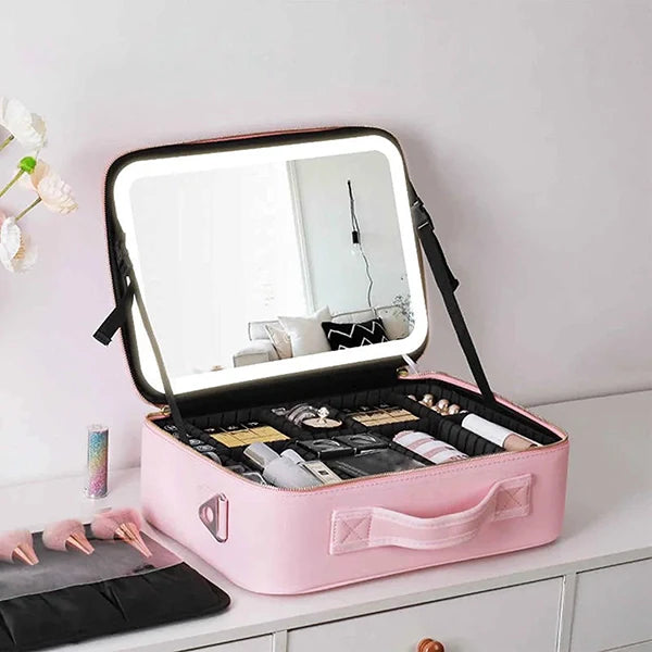 Geanta Cosmetica Pentru Make-up cu Oglindă LED cu Touch, 26x23x11 cm Imagine principală a produsului