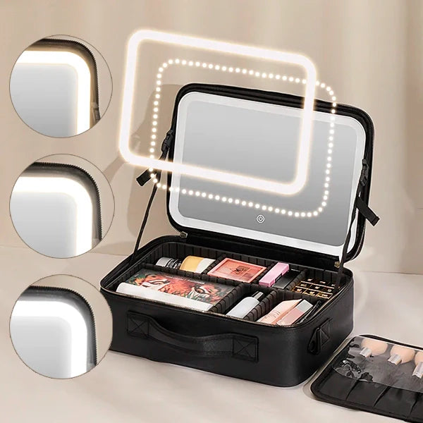 Geanta Cosmetica Pentru Make-up cu Oglindă LED cu Touch, 26x23x11 cm Imagine secundară a produsului