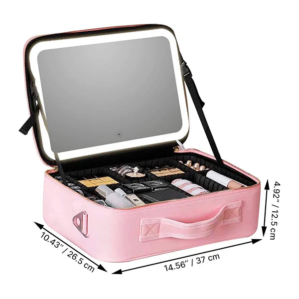 Geanta Cosmetica Pentru Make-up cu Oglindă LED cu Touch, 26x23x11 cm