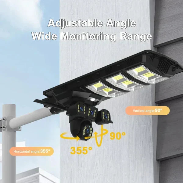 Lampă cu panou solar, 450 W, cu 3 camere supraveghere incorporate, slot sim, 4G, 12MP