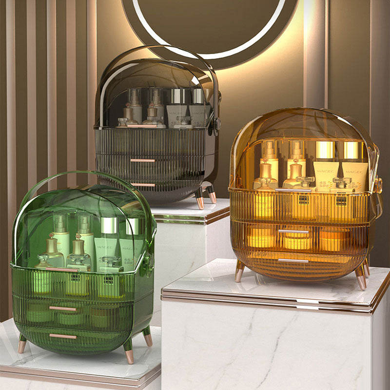 Organizator cosmetice, articole machiaj, bijuterii, cu capac transparent si 3 sertare Imagine secundară a produsului