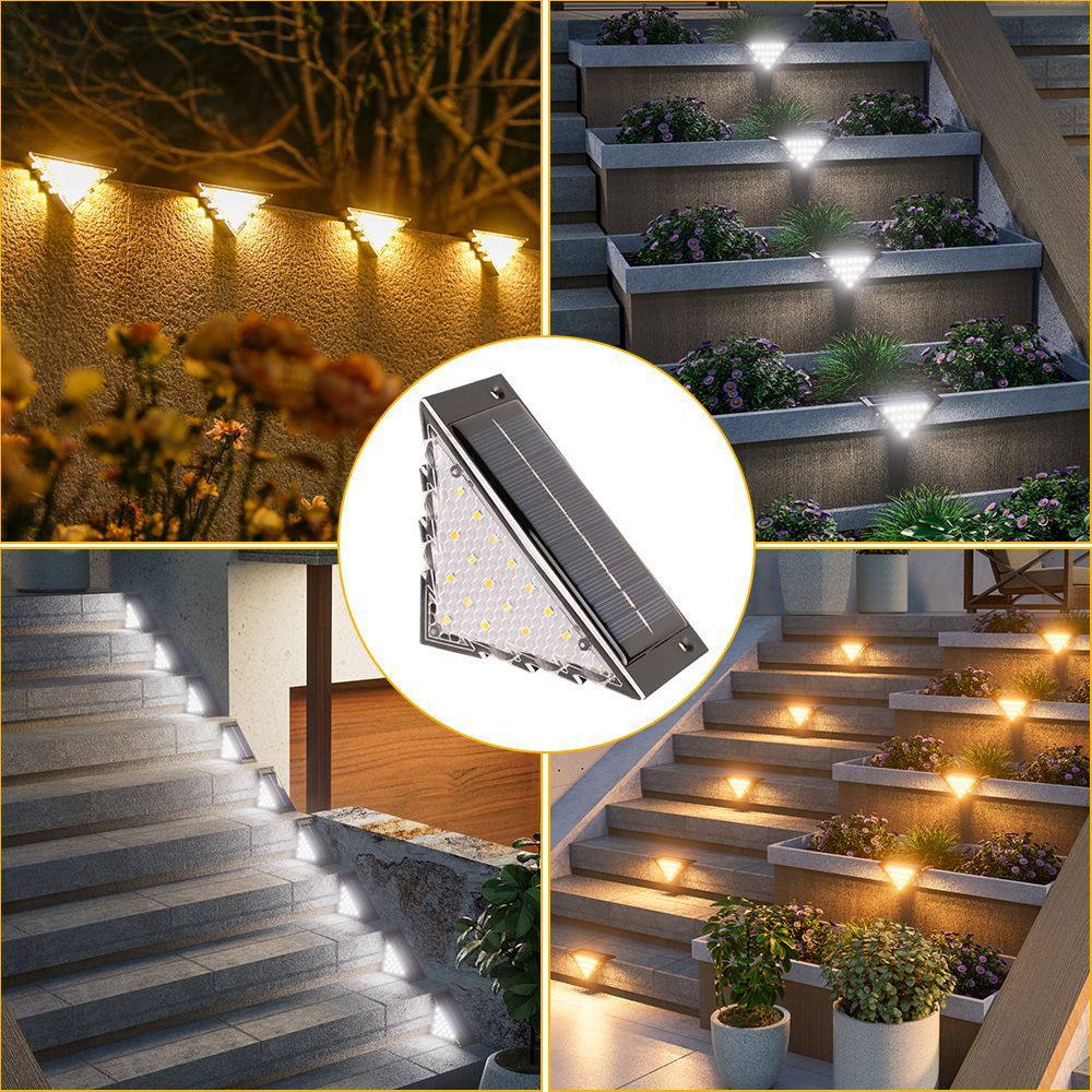 Set 2 Lampi Solare LED pentru Trepte si Terasa – Triunghiulara, 22 LED, Lumina Calda, Impermeabila Imagine principală a produsului