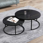 RESIGILAT - Set 2 masute rotunde de cafea cu efect de marmura, diametru 80/60 cm, blat MDF, cadru metalic