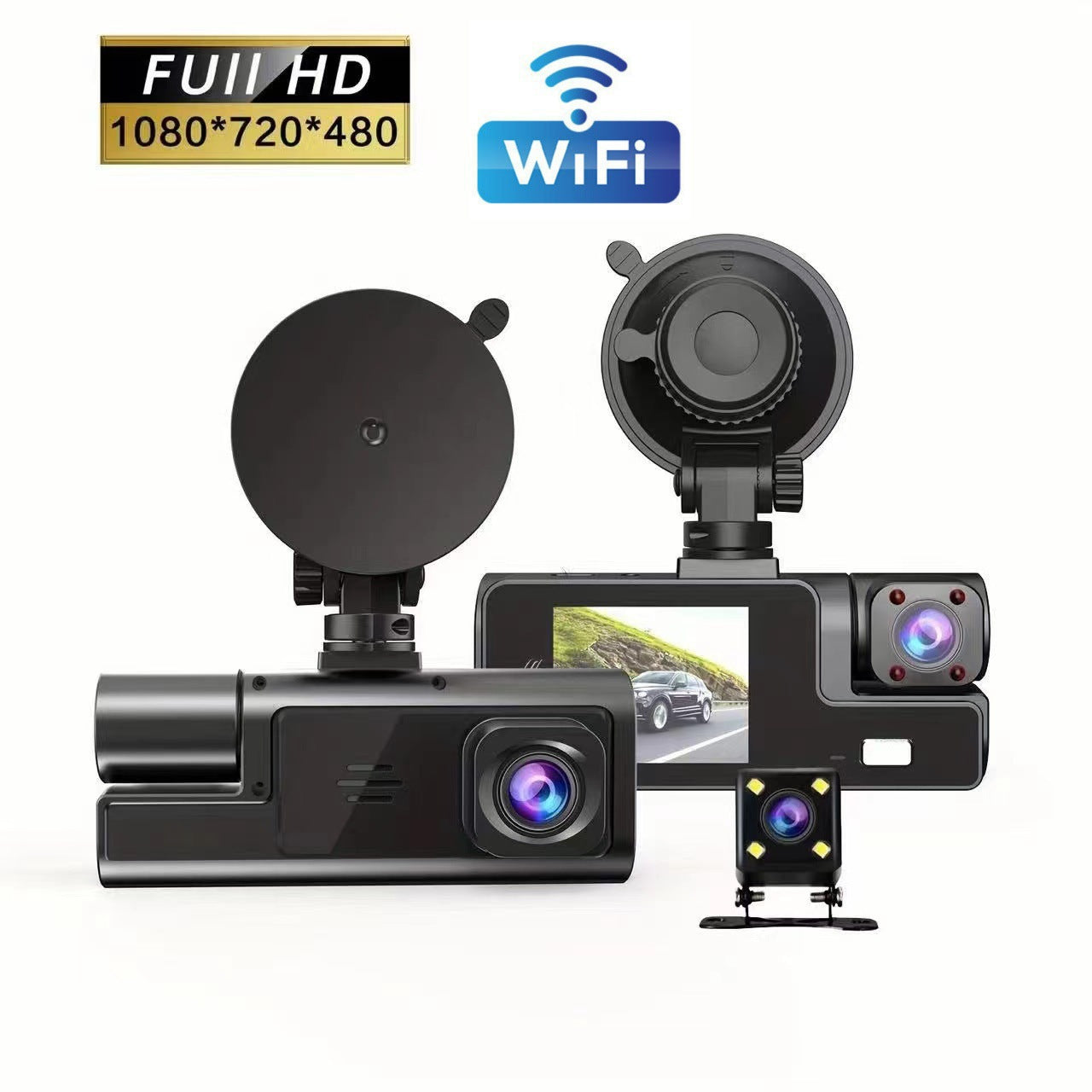 Camera auto tripla FullHD, 3 camere-fata/spate/interior, ecran 2'', G Senzor Imagine secundară a produsului