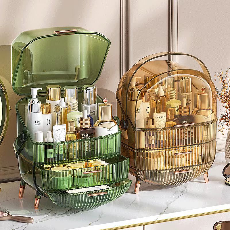 Organizator cosmetice, articole machiaj, bijuterii, cu capac transparent si 3 sertare Imagine principală a produsului