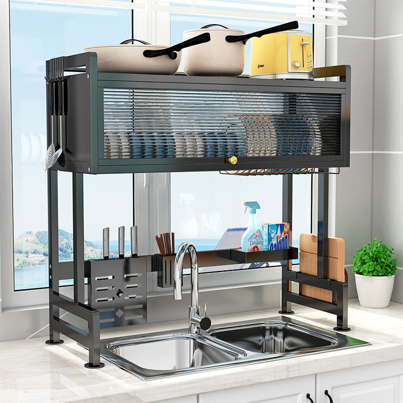Suport de vase metalic multifunctional cu scurgator, suport pentru ustensile si tacamuri Imagine principală a produsului