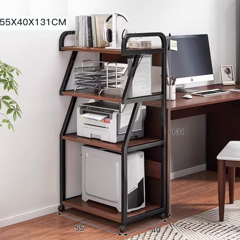 Raft multifunctional cu roti pentru birou, 4 niveluri, cadru metalic, blat MDF, 55x40x131 cm Imagine secundară a produsului